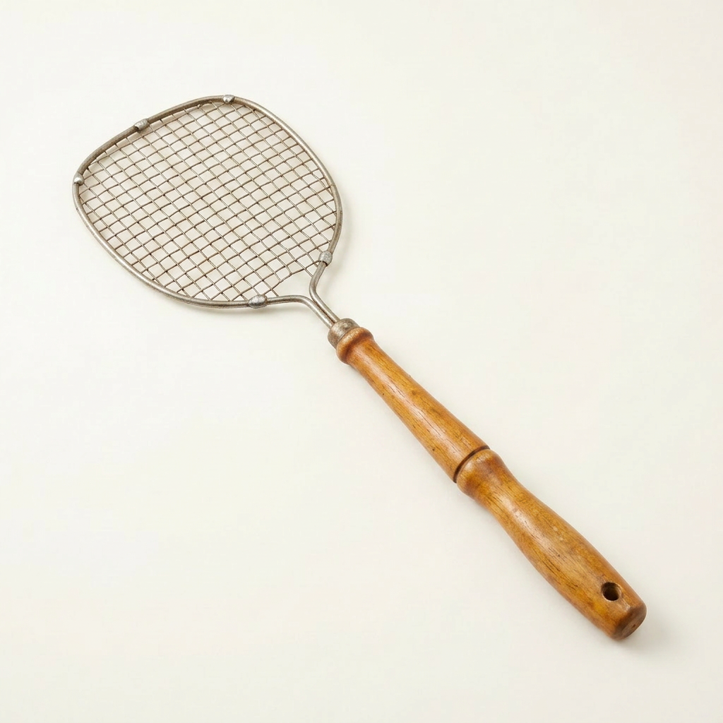 Blue plastic fly swatter with a mesh head and textured handle